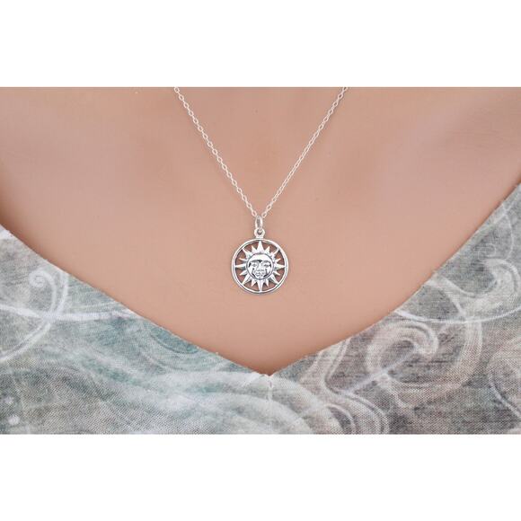 Sterling Silver Smiling Sun Charm Necklace, Silver Smiling Sun Charm Necklace - Picture 5 of 5